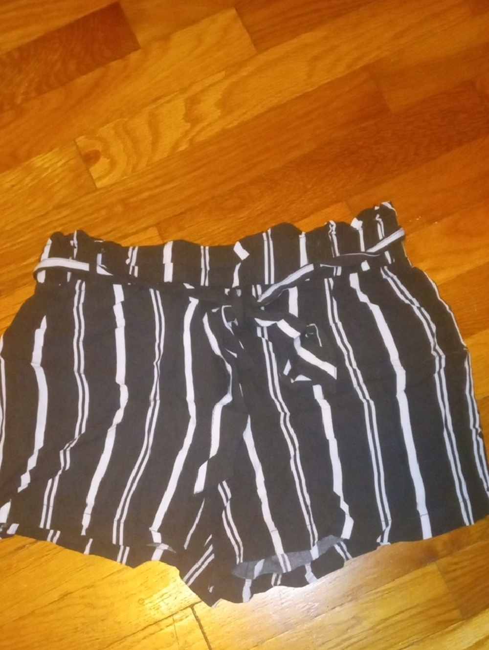 Junior medium olive green white striped shorts